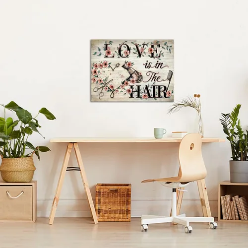 Vista 3 de KREATIVE ARTS Love The Hair - Arte de pared vintage para peluquería, pinturas de herramientas de peluquería, obras de arte de salón de belleza