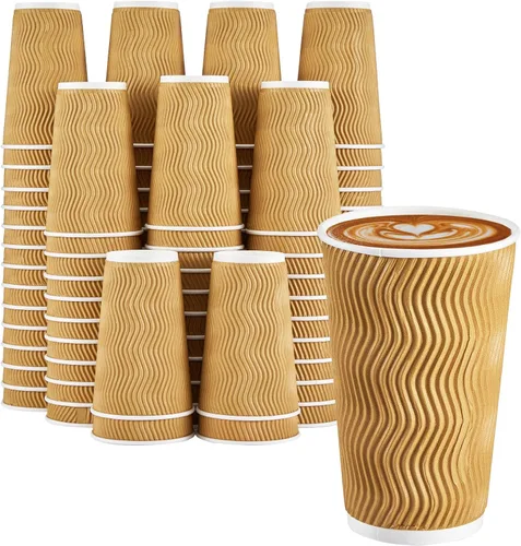 Vista 18 de Clawsoff - Paquete de 150 tazas de café de papel desechables de 8 onzas, aisladas, color marrón Corrugated Ripple Wall Insulates Hands,Hot&Cold