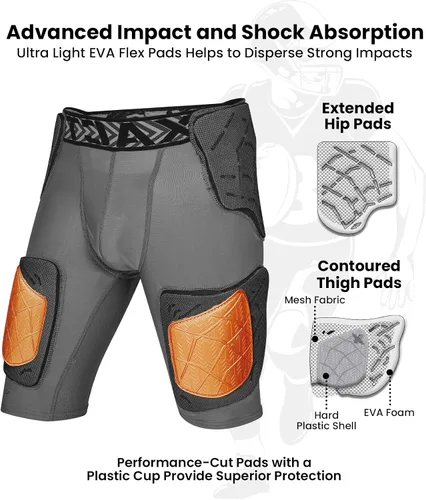 Vista 3 de Exxact Sports Gladiator - Faja de fútbol para adultos de 5 almohadillas para hombres con cadera, muslos, almohadillas para coxis, pantalones cortos