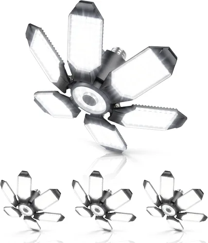 Vista 9 de BRAINIAC Bombillas LED de garaje de 100 W con 6 paneles ajustables, E26/E27 tornillo de enchufe, luz LED de techo de garaje deformable para almacén