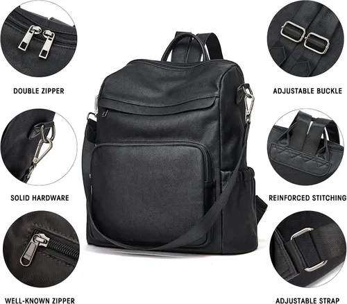 Vista 5 de Backpack Purse for Women Leather Convertible Travel Backpack Fashion Designer Large Shoulder Bags