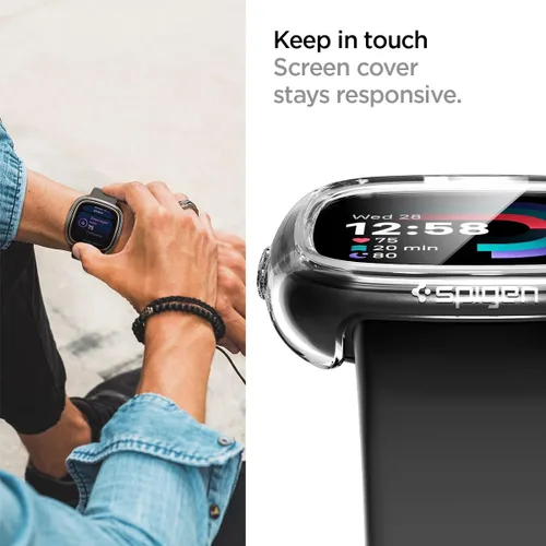Vista 5 de Spigen Ultra híbrido diseñado para Fitbit Versa 4 / Sense 2 con protector de pantalla de vidrio templado, funda para reloj inteligente, transparente