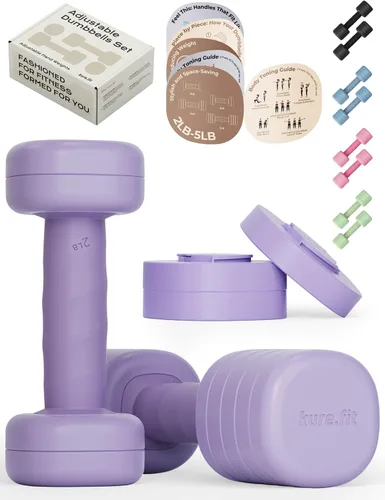 Vista 12 de Juego de mancuernas ajustables Pesas ligeras de mano de 2, 3, 4 y 5 libras para mujeres, ajuste de peso de un solo giro, mango de agarre curvado