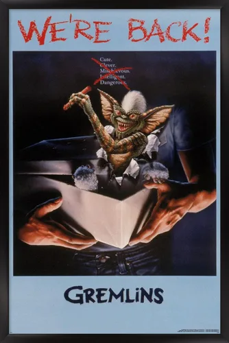 Vista 8 de Gremlins - Póster de pared con texto en inglés «We're Back», 22.4 pulgadas de largo x 14.7 pulgadas de ancho, versión enmarcada de madera de granero