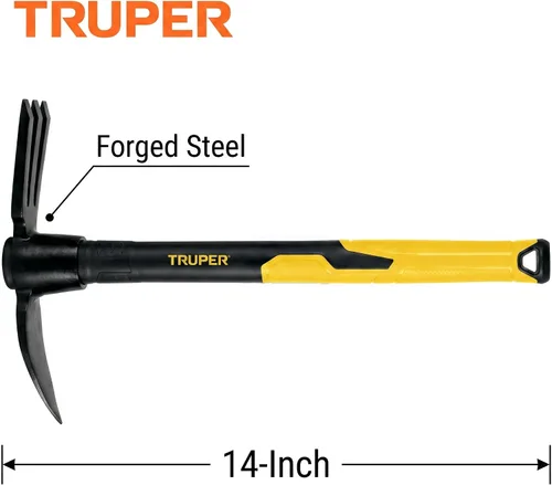 Vista 2 de Truper Cultivador rápido, cultivador de excavadora, mango de fibra de vidrio de 14 pulgadas con agarre cómodo, herramienta de excavación y aireación