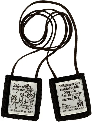 Vista 2 de Venerare Escapulario marrón católico Monte Carmelo Longitud del cable de 20 pulgadas Cordones blancos o marrones Gran regalo cristiano