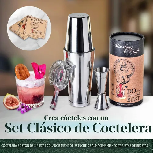 Vista 2 de Mixology & Craft Boston - Juego de coctelera con martini pesado, juego de coctelera incluye colador y jigger japonés, gran juego de barra de regalo