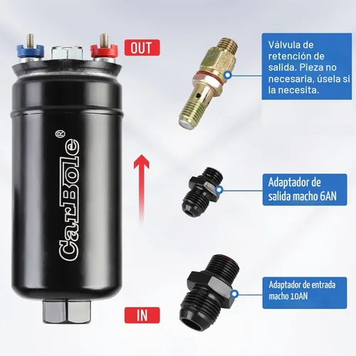 Vista 3 de CarBole Bomba de combustible universal eléctrica externa en línea, 12V 300LPH de alto flujo, con abrazadera de montaje