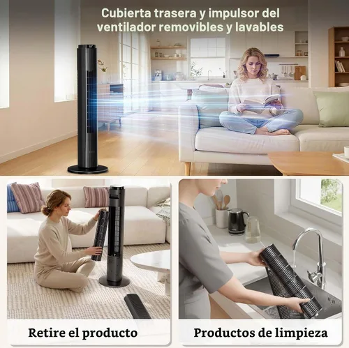 Vista 5 de Antarctic Star Ventilador de torre portátil sin aspas oscilante de 80° para dormitorio, temporizador de 12 horas, 6 modos de velocidad, 4 modos