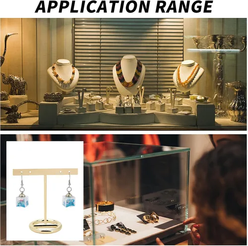 Vista 6 de FINGERINSPIRE Soporte de exhibición de aretes de metal dorado, 2 piezas, 4 agujeros, organizador de joyas colgante para joyería, tienda en línea