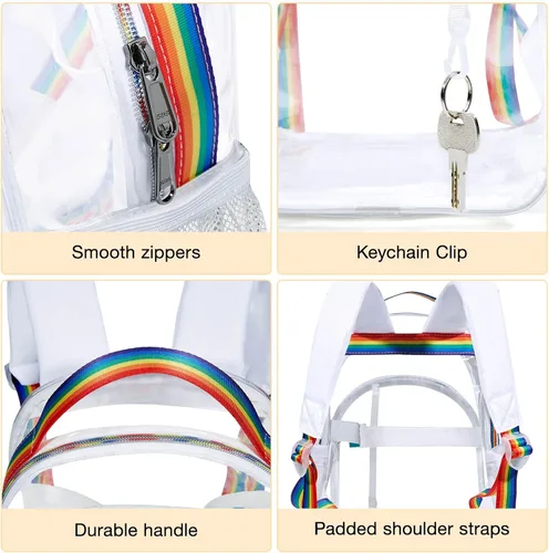 Vista 4 de LIGHT FLIGHT Mochila transparente con correas acolchadas reforzadas mochila transparente de PVC resistente Viajar