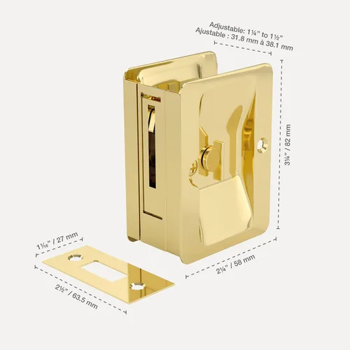 Vista 6 de Richelieu Hardware 1701BPSBC Tirador de Puerta Corredera Onward, Cerradura de Privacidad, 3 1/4 pulg (82 mm), Rectangular, Latón