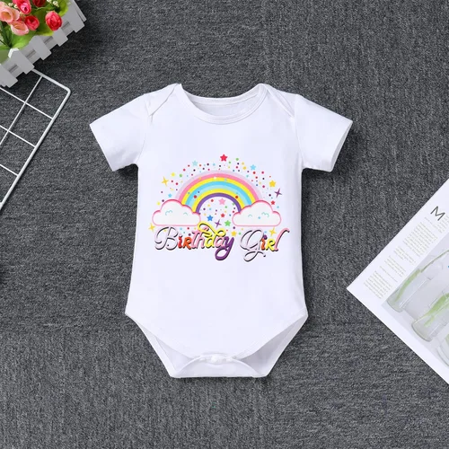 Vista 4 de IDOPIP Conjunto de 5 piezas de ropa para bebé con diseño de arco iris para 1er 2 3 cumpleaños para niña, Rosa - Arco iris