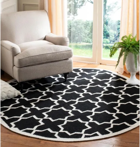 Vista 19 de SAFAVIEH Dhurries Collection DHU549L - Alfombra de lana de tejido plano hecha a mano de 2 pies 6 pulgadas x 6 pies, color negro/marfil