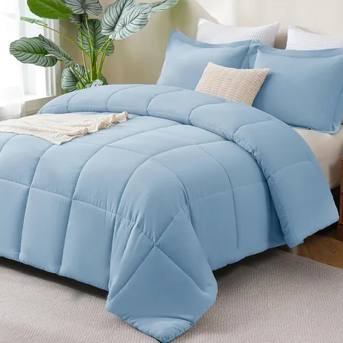 Vista 23 de CozyLux Juego de edredón Super King, juego de ropa de cama negro ceniza de 270GSM para todas las estaciones, juego de cama de 3 piezas cosidas