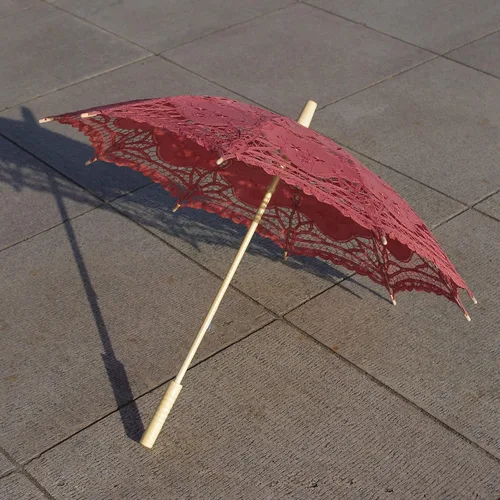 Vista 3 de AEAOA Sombrilla de encaje para boda algodón a la moda con mango de madera para decoración de fotos disfraz de dama talla adulta marrón