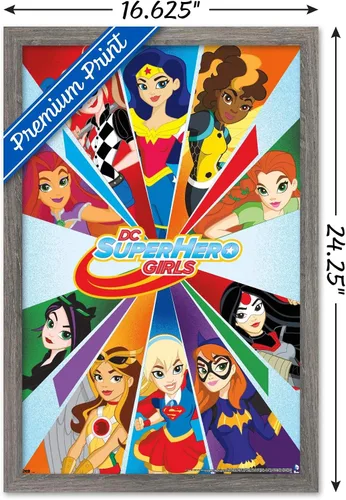 Vista 3 de Trends International DC Comics DC Superhero Girls - Póster de collage de pared, 22.4 pulgadas de largo x 14.7 pulgadas, versión enmarcada de madera