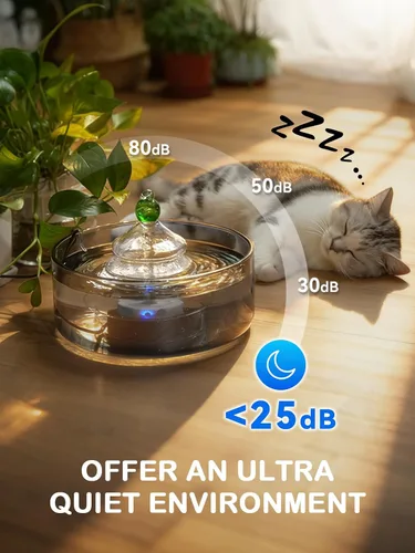 Vista 6 de Fuente de agua para gatos totalmente de vidrio, fuente para mascotas de vidrio de 3.2L/108oz con luz LED, dispensador automático de agua para gatos