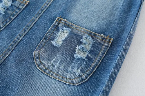 Vista 6 de KIDSCOOL SPACE Vestido de mezclilla para niñas, suéter de jeans rasgados