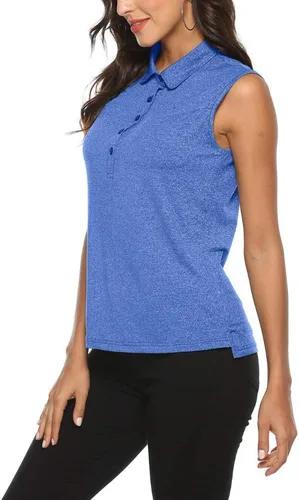 Vista 2 de AIRIKE Polo de golf para mujer, sin mangas, para verano, deportes, atlética, ropa de trabajo, de secado rápido, para mujer