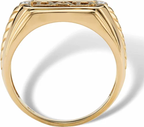 Vista 2 de Anillo de oro amarillo de 10 quilates para hombre, corte esmeralda, ónix negro natural y acento de diamante, tallas 8-13, Metal, Ónix Diamante