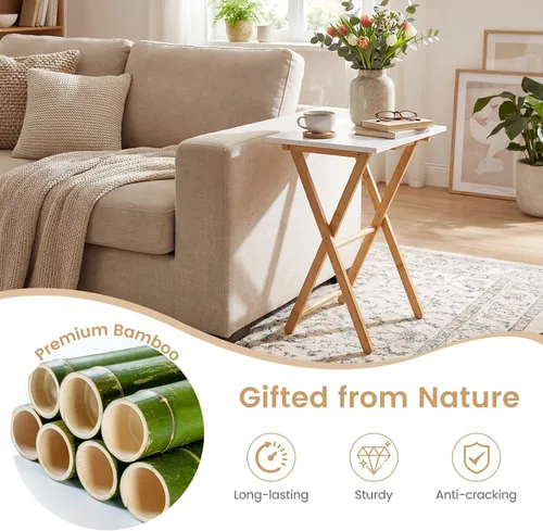 Vista 5 de Giantex Mesa plegable para TV – Juego de 2 bandejas de TV de bambú para comer en el sofá, sofá plegable para espacios pequeños, sala de estar
