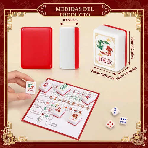 Vista 5 de Silipull Juego de 160 azulejos de Mahjong americanos grabados rojos de 1.2