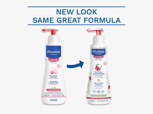 Vista 3 de Mustela Gel limpiador calmante para bebés, gel de baño y cabello sin fragancia para pieles muy sensibles, con perseosa de aguacate natural y bayas
