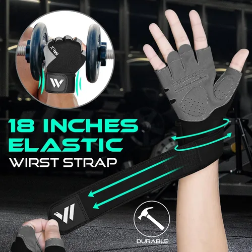 Vista 3 de WESTWOOD FOX Guantes de gimnasio para entrenamiento de fitness, antideslizantes, absorben los golpes, guantes de levantamiento de pesas, agarre