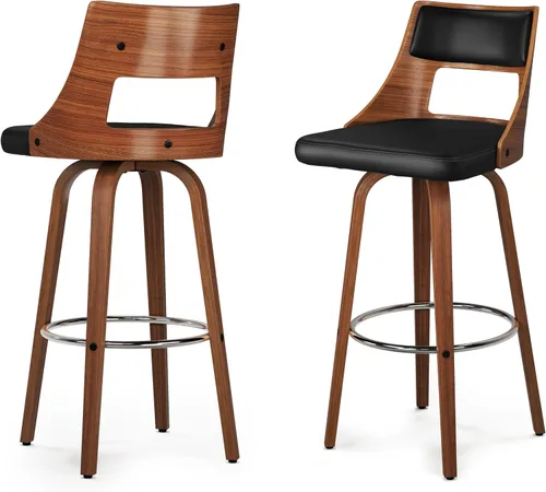 Vista 14 de SIMPLIHOME Randolph Taburetes de mostrador (juego de 2) – asientos de cocina tapizados de madera curvada de 28 pulgadas de altura de asiento