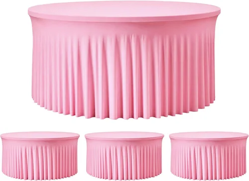 Vista 33 de Mantel redondo de 60 pulgadas en negro para mesas de 5 pies, funda de mesa ajustada de elastano con borde elástico y falda, lavable, sin arrugas
