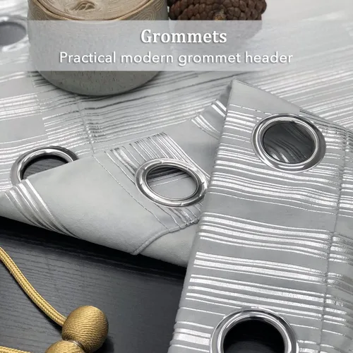 Vista 8 de always4u Cortinas de terciopelo suave de 108 pulgadas de largo con estampado de papel de aluminio de lujo, cortinas de dormitorio de eficiencia