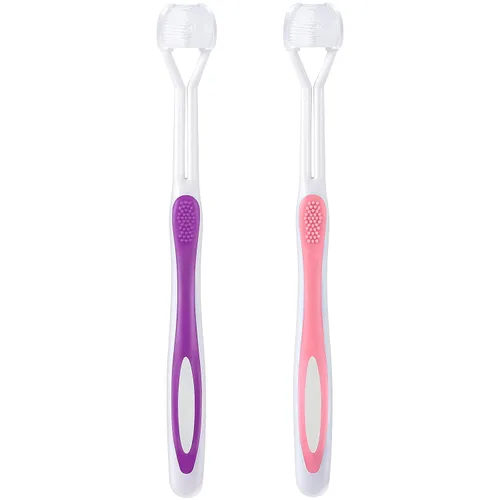 Vista 7 de Boao 2 piezas de cepillo de dientes de viaje para autismo de tres cerdas para dientes completos, cerdas de gran ángulo para limpiar cada diente