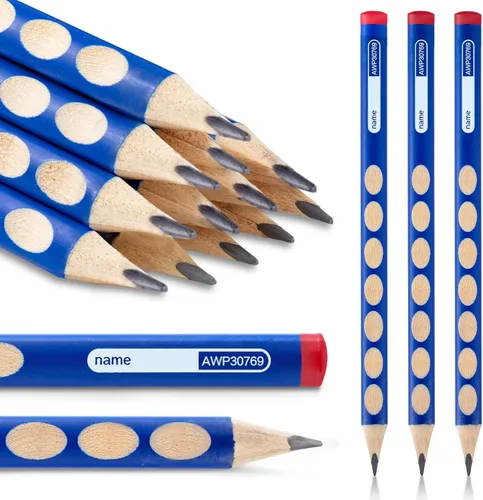 Vista 9 de M&G 12 piezas de lápices triangulares para niños, lápices HB con mango de corrección triangular, preafilados, lápices de grafito con madera