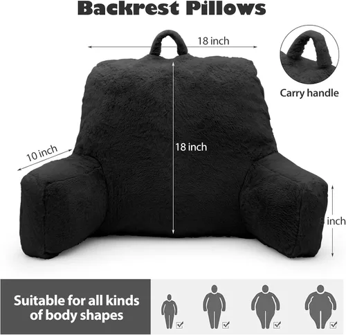 Vista 2 de Almohada de Lectura Grande para Cama, Respaldo con Brazos, Soporte de Espalda para Sentarse en la Cama, Sofá para Descansar, Respaldo, Negro