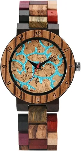 Vista 2 de Reloj de luz de madera para mujer, reloj analógico para mujer, correa de madera con cierre plegable, relojes de madera para mujer