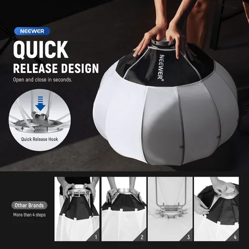 Vista 2 de NEEWER Softbox de linterna de 20"/50cm, Difusor de luz de liberación rápida de 360° con montaje Bowens de aleación de nylon ligera para luces