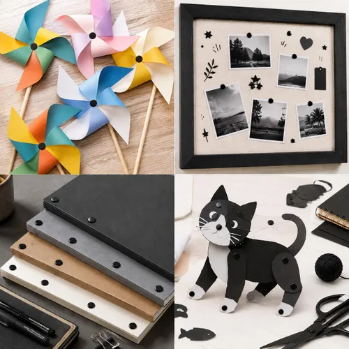 Vista 8 de moinkerin 200 Pcs Mini Brads for Paper Crafts 0.3 x 0.55inch Brad Fasteners Black Split Pins Pastel for DIY,Crafting,Scrapbooking,Stamping Round