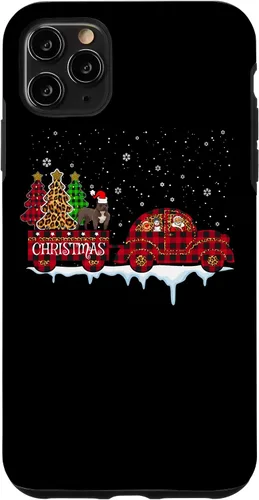 Vista 11 de Funda para iPhone 15 Pit Bull Dog Christmas Red Plaid Truck Santa Christmas Tree