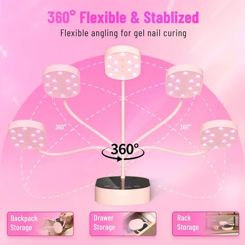 Vista 5 de Lámpara de curación flash, 36 W, mini gel inalámbrico x lámpara de uñas de curación, sensor automático, cuello de cisne, portátil, USB, secado