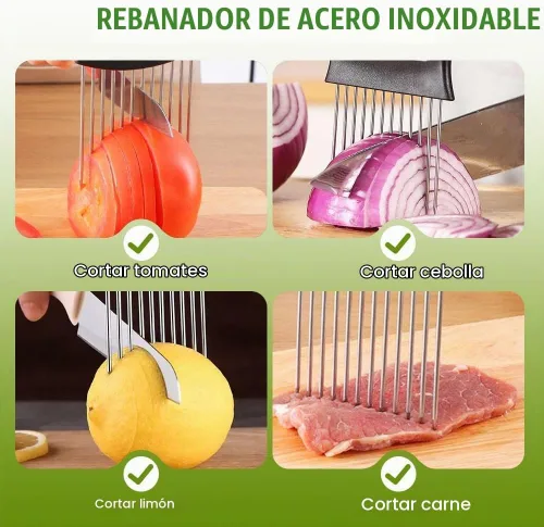 Vista 4 de Soporte de Cebolla para Cortar, Nuevo Soporte de Cebolla de Acero Inoxidable 2025, Cortador de Limón, Tomate y Cebolla, Herramienta de Cocina