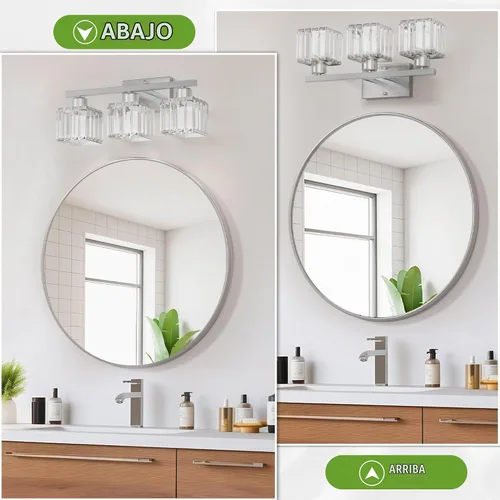 Vista 6 de comzler Lámparas de baño de 3 luces sobre espejo, lámpara de pared de cristal de níquel cepillado con base E26 para espejo, cocina, sala de estar