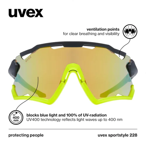Vista 3 de uvex Sports tyle 228 - Gafas de sol deportivas para hombre y mujer - Tecnología antivaho - Marco extraíble - Negro amarillo mate/amarillo