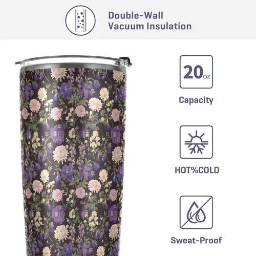 Vista 4 de Garden Daisy Purple Stainless Steel travel cups with Lid and Straw travel mug spill proof for hot and cold drinks simply straw tumbler 20 oz termos