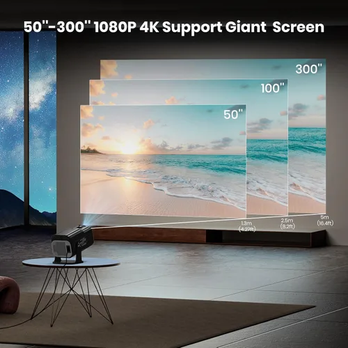 Vista 4 de Proyector 4K con WiFi y Bluetooth, mini proyector nativo de 1080P, portátil, enfoque automático y compatible con Keystone con TV Stick/Memory