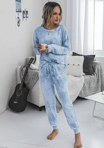 Vista 70 de Prettygarden - Conjunto de pijama de dos piezas para mujer, diseño de teñido anudado, sudadera informal de manga larga con pantalones largos, ropa