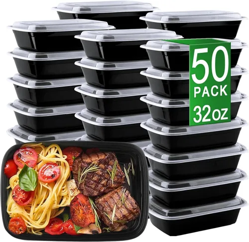 Vista 15 de Contenedores para preparación de comidas, paquete de 50 de 24 oz (100 piezas) contenedores desechables para almacenamiento de comida para llevar