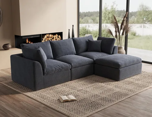 Vista 53 de ohllob Sofás seccionales Cloud de 110 pulgadas para sala de estar, sofá deshuesado en forma de L con otomana, sofá modular de 3 plazas, color negro