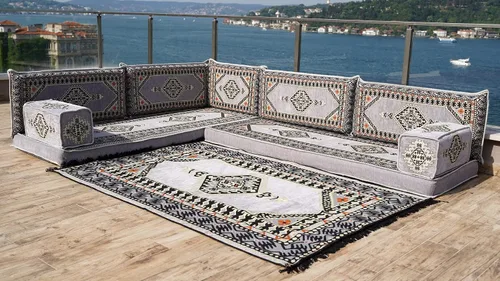 Vista 2 de arabicsofa Asiento de suelo oriental gris - Juego de cojines modulares hechos a mano para sala de estar