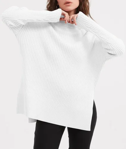 Vista 3 de LILLUSORY Suéter de cuello alto de gran tamaño para mujer 2023, suéter de punto acanalado de moda para otoño